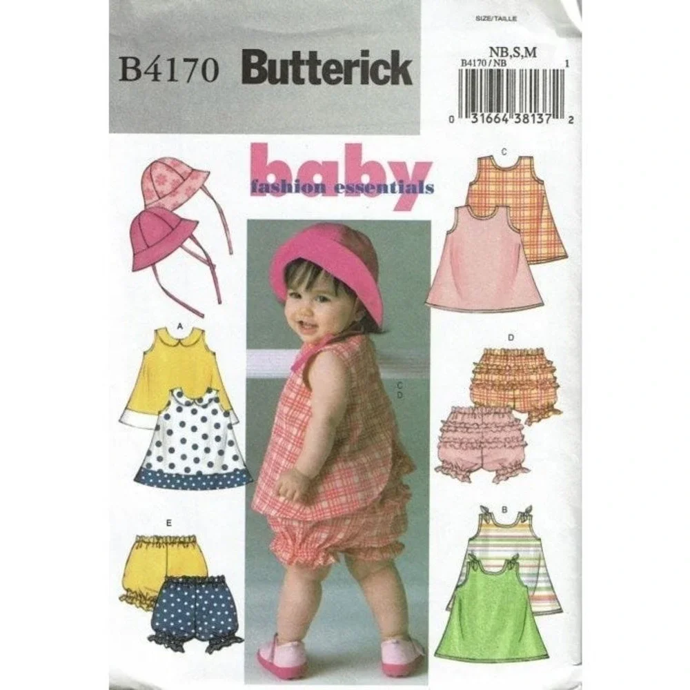 Butterick Sewing Pattern 4170 Dress Panties Hat Cap Infant Size NB-M